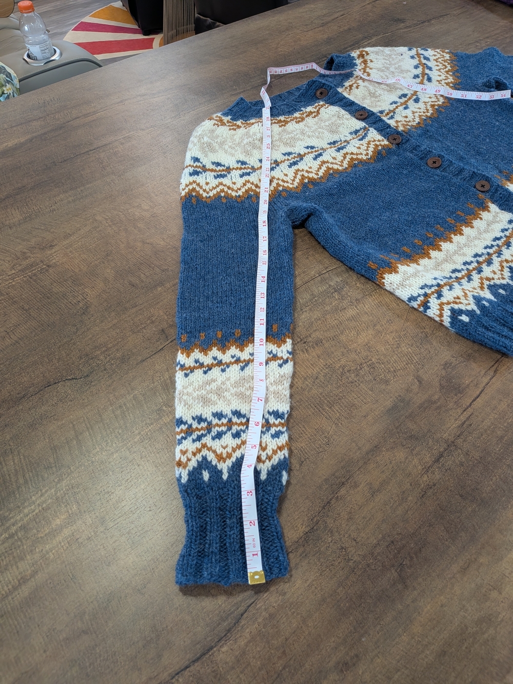 Hand Knit Blue Fair Isle Button-Up Sweater Cardigan - Picture 6 of 10